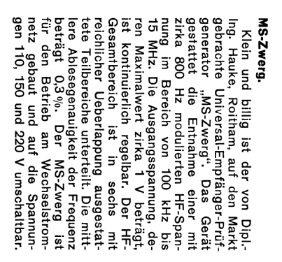 MS-Zwerg Universal-Empfänger-Prüfgenerator ; Hauke, Rudolf; (ID = 2454894) Ausrüstung