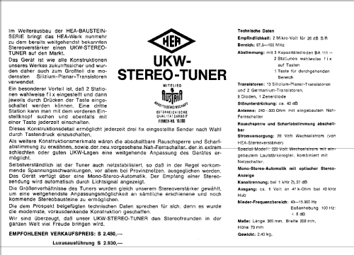 UKW-Stereo-Tuner ; HEA; Wien (ID = 1356166) Radio
