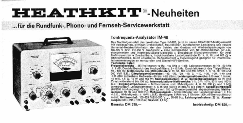 Audio Analyzer IM-48 ; Heathkit Brand, (ID = 2081015) Equipment