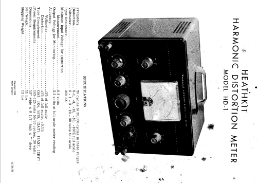 Harmonic Distortion Meter HD-1; Heathkit Brand, (ID = 2221239) Equipment