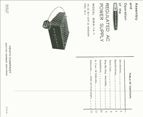 Regulated AC Power supply GWA-14-1; Heathkit Brand, (ID = 1953973) Kit