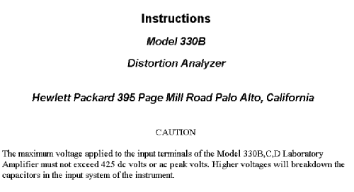 Distortion Analyzer 330B; Hewlett-Packard, HP; (ID = 167872) Equipment