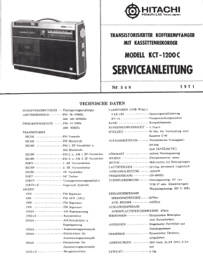 Solid State FM/AM Radio & Cassette KCT-1200C; Hitachi Ltd.; Tokyo (ID = 3129546) Radio