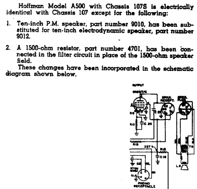 A500 Ch= 107&107S; Hoffman Radio Corp.; (ID = 437472) Radio