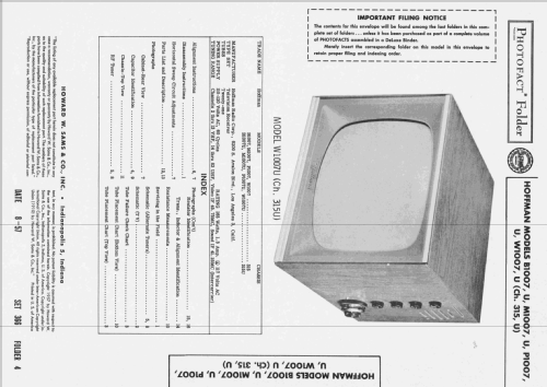 B1007U Ch= 315U; Hoffman Radio Corp.; (ID = 2415623) Television