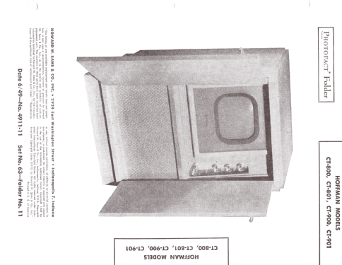 CT-800 Ch= 135; Hoffman Radio Corp.; (ID = 1284663) Television