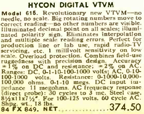 Digital VTVM 615; Hycon Manufacturing (ID = 1960334) Equipment