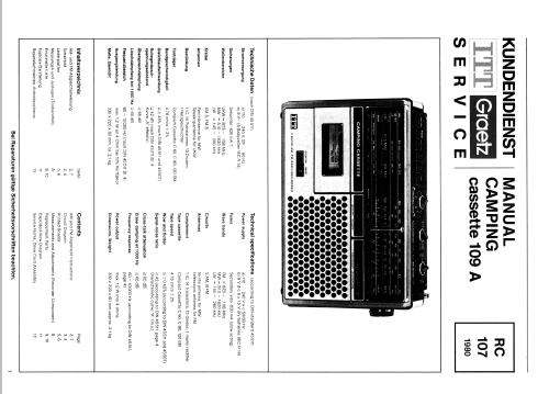 Camping Cassette 109A RC107; ITT-Graetz (ID = 57594) Radio