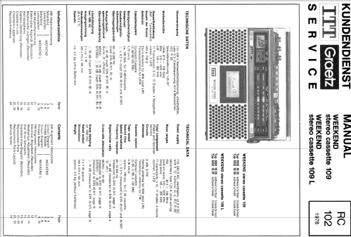 Weekend stereo cassette 109 L 53321027 ; ITT-Graetz (ID = 490469) Radio