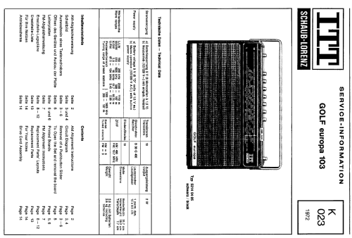 GOLF europa 103; ITT Schaub-Lorenz (ID = 2476751) Radio
