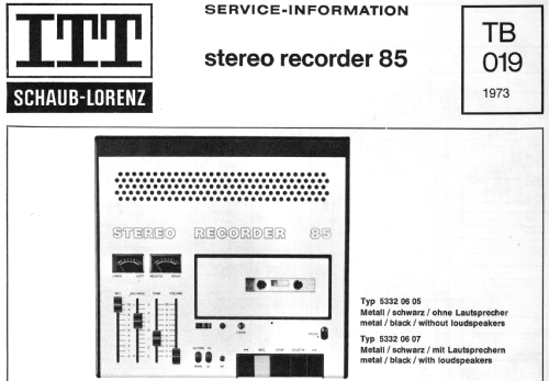 Stereo Recorder 85; ITT Schaub-Lorenz (ID = 1237567) Sonido-V