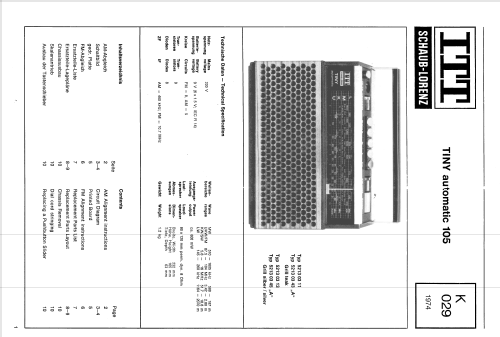 TINY automatic 105; ITT Schaub-Lorenz (ID = 1910226) Radio