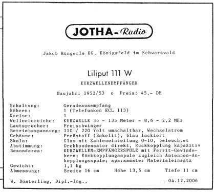 Liliput 111W; Jotha-Radio, El.-App (ID = 1588018) Radio