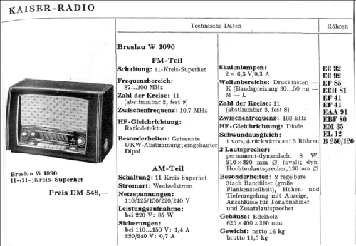 Breslau W1090; Kaiser KG, W. bzw. (ID = 25077) Radio