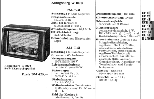 Königsberg W1070U ; Kaiser KG, W. bzw. (ID = 25191) Radio