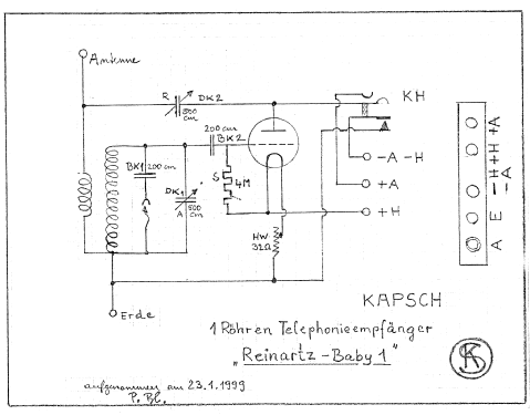 Einröhren Empfänger Reinartz Baby 1 Katalog Nr. 10033; Kapsch & Söhne KS, (ID = 785161) Radio