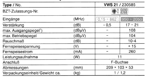 Sat-Einspeiseverstärker VWS 21 BN 230585; Kathrein; Rosenheim (ID = 1735160) HF-Verst.