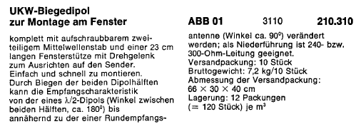 UKW-Biegedipol ABB 01 BN210.310; Kathrein; Rosenheim (ID = 1717704) Antenna