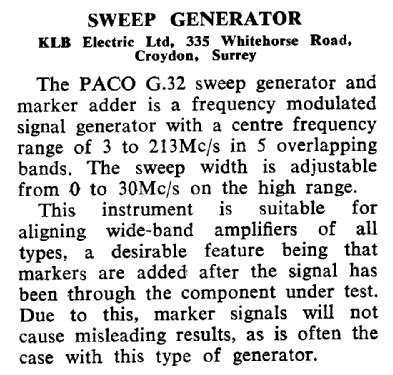 Sweep Generator G32; PACO Electronics Co. (ID = 2880082) Equipment