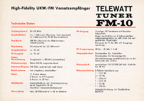 Telewatt FM-10M; Klein & Hummel; (ID = 135486) Radio