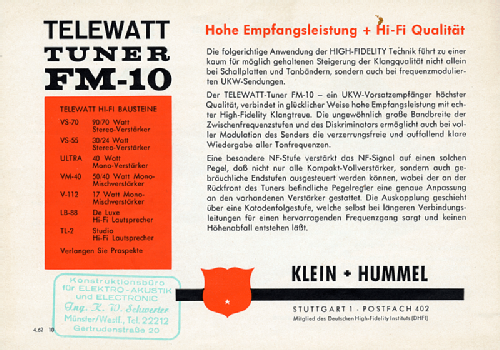 Telewatt FM-10M; Klein & Hummel; (ID = 135487) Radio