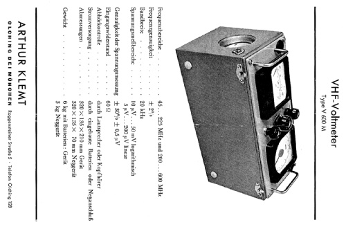 VHF-Voltmeter V600M; Klemt, Arthur; (ID = 1384737) Equipment