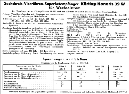 Honoris 39W; Körting-Radio; (ID = 14293) Radio