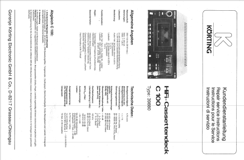 Cassettendeck C-100 Type 39880; Körting-Radio; (ID = 1003310) R-Player