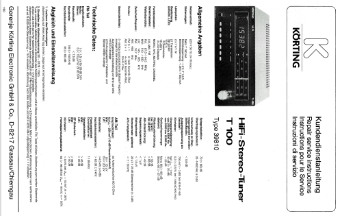 HiFi-Stereo-Tuner T-100 Type 39810; Körting-Radio; (ID = 1013042) Radio