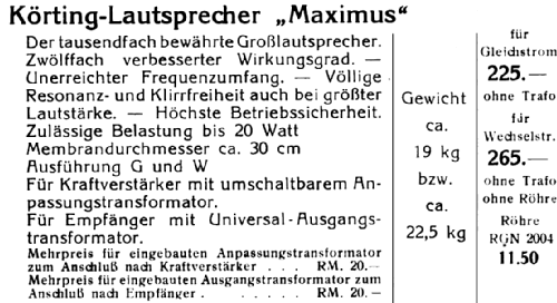 Maximus ; Körting-Radio; (ID = 1341325) Speaker-P