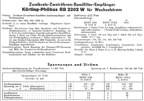 Phöbus RB2202W; Körting-Radio; (ID = 14314) Radio