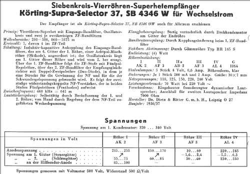 Supra-Selector 37 SB4346W; Körting-Radio; (ID = 14369) Radio