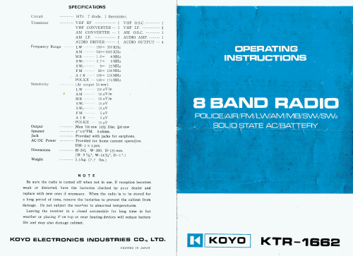8 Band Multi Wave KTR-1662; Koyo Denki Co. Ltd.; (ID = 2348053) Radio
