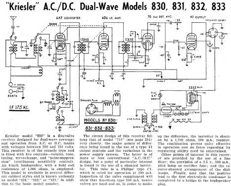 831 Ch= 830; Kriesler Radio (ID = 1951903) Radio