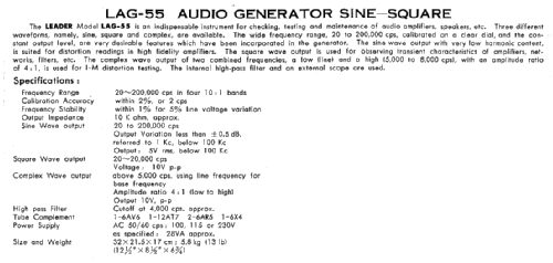 Audio Generator LAG-55; Leader Electronics (ID = 238549) Equipment
