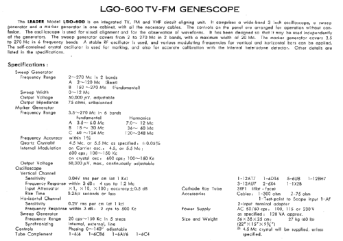 GENESCOPE LGO-600; Leader Electronics (ID = 238539) Equipment