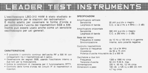HAM Oscilloscope LBO-310HAM; Leader Electronics (ID = 2821702) Equipment