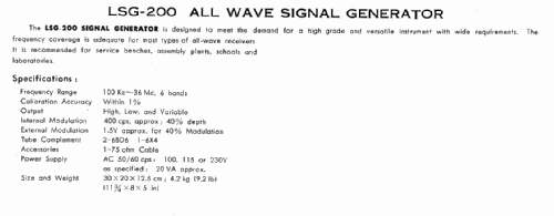 Signal Generator LSG-200; Leader Electronics (ID = 238030) Ausrüstung
