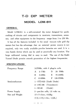 T-D Dip Meter LDM-811; Leader Electronics (ID = 2723151) Equipment