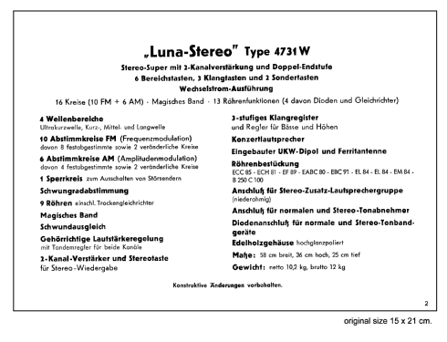 Luna-Stereo 4731W; Loewe-Opta; (ID = 190748) Radio