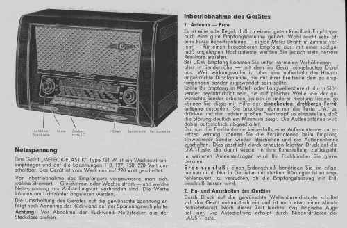 Meteor Plastik 781W; Loewe-Opta; (ID = 1299948) Radio