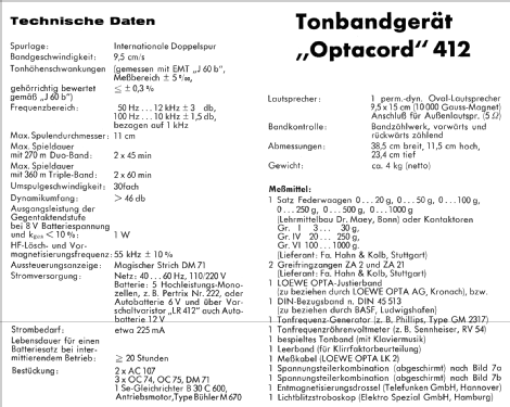 Optacord 412; Loewe-Opta; (ID = 744584) Ton-Bild