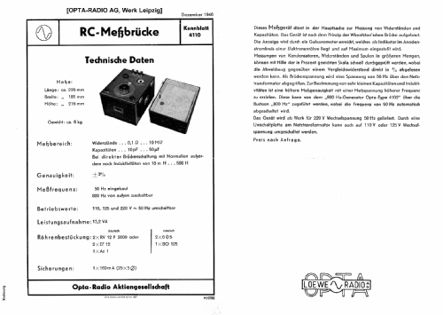 RC-Messbrücke 4110; Loewe-Opta; (ID = 2418272) Equipment