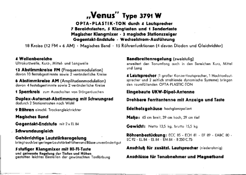 Venus 3791W; Loewe-Opta; (ID = 53088) Radio