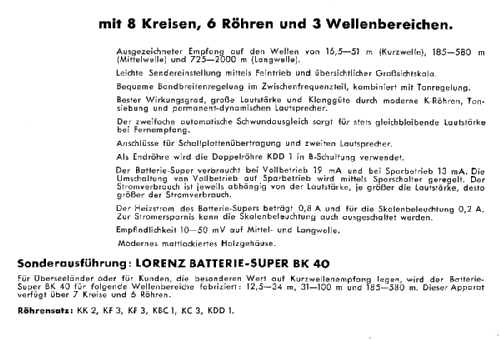 Batterie-Super BK40; Lorenz; Berlin, (ID = 1176445) Radio