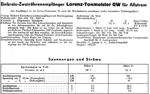Tonmeister GW; Lorenz; Berlin, (ID = 14644) Radio