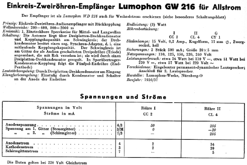 GW216; Lumophon, Bruckner & (ID = 14541) Radio