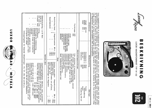 Magnefon M102; Luxor Radio AB; (ID = 1285919) Reg-Riprod