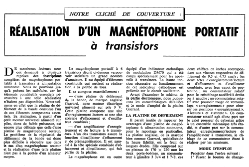 Magnétophone portatif à transistors ; Magnétic-France; (ID = 2750406) R-Player