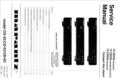 Compact Disc Player CD-63 74CD63 /01B /02B /05B; Marantz Sound United (ID = 846503) Sonido-V